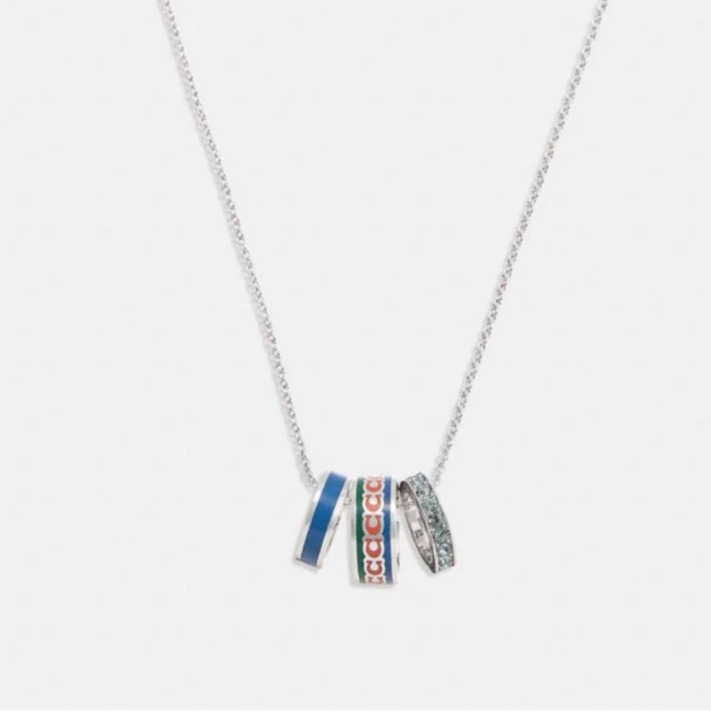Coach SIGNATURE ENAMEL NECKLACE silver/blue multi NEW w/ original Coach dust bag